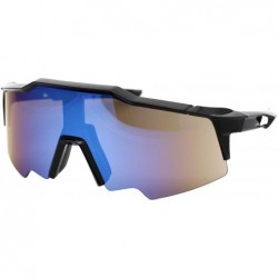 Oversized Shield Wrap Around Goggle Sunglasses Oversized Half Rim Mirror Lens UV 400 - Black (Blue Mirror) - C0196H87E9A $10.88