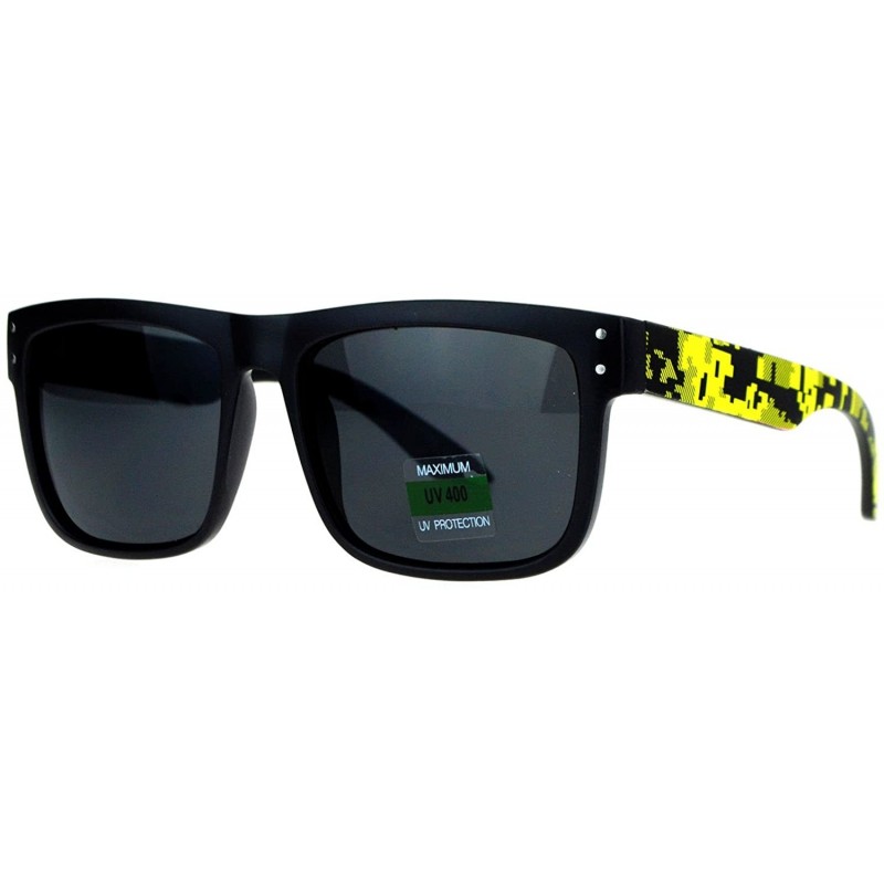 Rectangular Unisex Fashion Sunglasses Square Rectangle Matte Frame Digital Pixel Print - Black Yellow - CD188TQ3INI $11.69