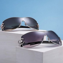 Shield Rimless Shield Warp Sunglasses Flat top sunglasses for Men Women - 1 - C5198R4SAKA $16.03