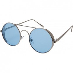 Shield Round Side Shield Sunglasses w/Flat Color Lens 5115-FLCR - Silver - CW185XEWTUK $11.81