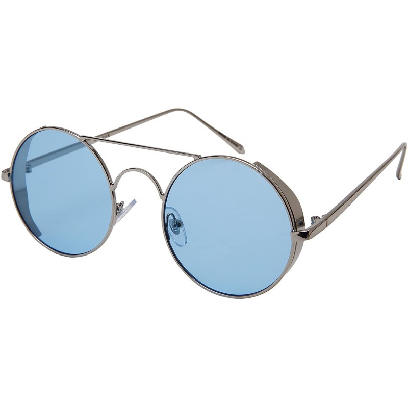 Shield Round Side Shield Sunglasses w/Flat Color Lens 5115-FLCR - Silver - CW185XEWTUK $11.81