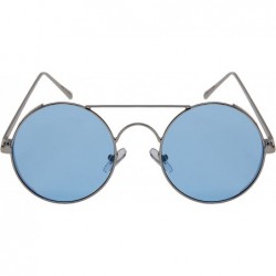 Shield Round Side Shield Sunglasses w/Flat Color Lens 5115-FLCR - Silver - CW185XEWTUK $11.81