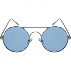 Shield Round Side Shield Sunglasses w/Flat Color Lens 5115-FLCR - Silver - CW185XEWTUK $11.81