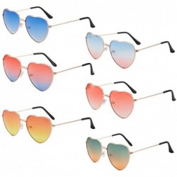 Aviator 6 Pack Heart Shaped Aviator Sunglasses Thin Metal Frame Fashion Eyeglasses for Women Teens - CL1979EE0OC $28.27