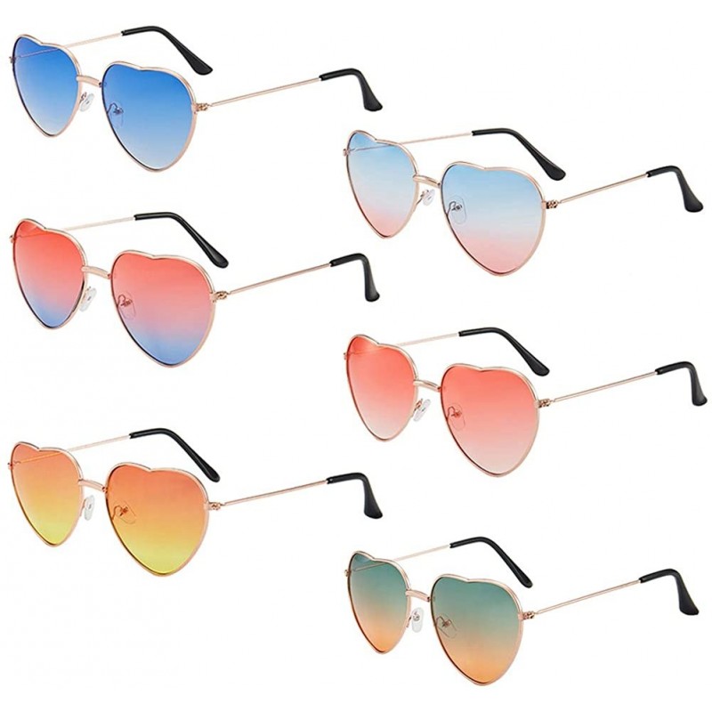 Aviator 6 Pack Heart Shaped Aviator Sunglasses Thin Metal Frame Fashion Eyeglasses for Women Teens - CL1979EE0OC $13.37