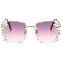 Square Luxury Sunglasses Women Rhinestone Shades Rimless Sunglasses Female Luxury Designer Diamond Gradual Eyewear - C4199QD7...