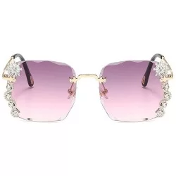 Square Luxury Sunglasses Women Rhinestone Shades Rimless Sunglasses Female Luxury Designer Diamond Gradual Eyewear - C4199QD7...
