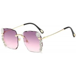 Square Luxury Sunglasses Women Rhinestone Shades Rimless Sunglasses Female Luxury Designer Diamond Gradual Eyewear - C4199QD7...