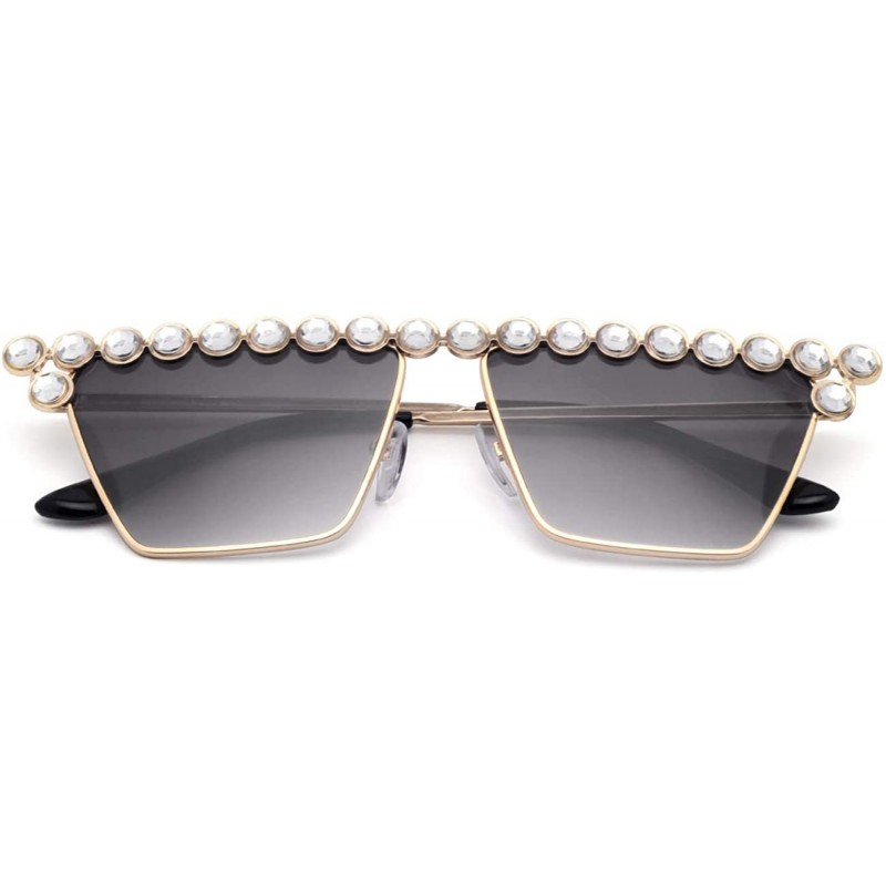 Cat Eye Cateye Rhinestone Sunglasses for Women Fashion Sparkling Crystal Sunglasses - Square Gradient Grey - CF18WQGAKN4 $11.24