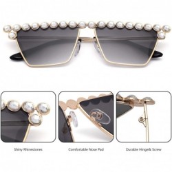 Cat Eye Cateye Rhinestone Sunglasses for Women Fashion Sparkling Crystal Sunglasses - Square Gradient Grey - CF18WQGAKN4 $11.24