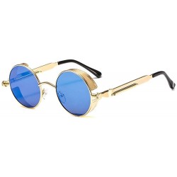 Shield Steam Punk Fashion Trendy Wild Sunglasses Round Metal Frame Spring Legs UV Protection - Gold Frame+ Blue Lens - CA18HI...