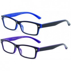 Round Clear Frames Nerd Geek Squared Simple Spring Hinges Fashion Clear Glasses - 2 Pack Blue & Purple - CF182KO6XKR $24.91