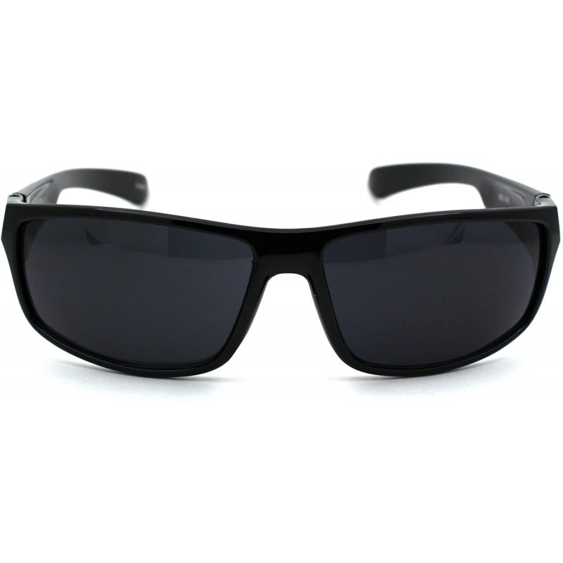 Rectangular Classic 90s Snug Warp Around Biker Sport Sunglasses - Shiny Black - C118W6LK6T8 $8.89