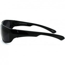 Rectangular Classic 90s Snug Warp Around Biker Sport Sunglasses - Shiny Black - C118W6LK6T8 $8.89