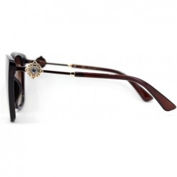 Oversized Womens Large Rhinestone Brooch Jewel Hinge Designer Fashion Sunglasses - All Brown - CZ18UEQAHRL $11.15