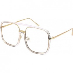 Square Men Women Sleek Classic Square Plastic Sunnies w/Flat Lens E3102 - Clear Lens-clear Lens+gold - CJ188ANXOKD $10.16