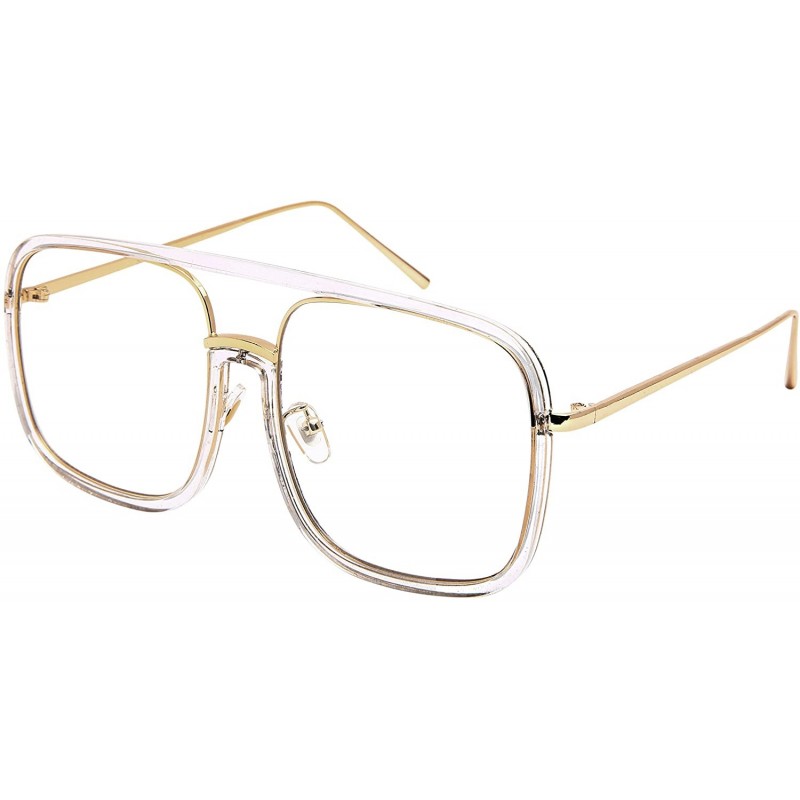 Square Men Women Sleek Classic Square Plastic Sunnies w/Flat Lens E3102 - Clear Lens-clear Lens+gold - CJ188ANXOKD $10.16