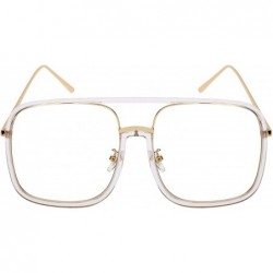 Square Men Women Sleek Classic Square Plastic Sunnies w/Flat Lens E3102 - Clear Lens-clear Lens+gold - CJ188ANXOKD $10.16