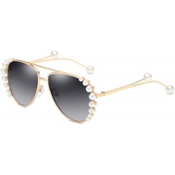 Oval European and American trendscross-border pearl models unisex sunglasses - Gold Ash - C318H2T6L6Z $23.80