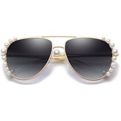 Oval European and American trendscross-border pearl models unisex sunglasses - Gold Ash - C318H2T6L6Z $13.46