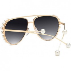 Oval European and American trendscross-border pearl models unisex sunglasses - Gold Ash - C318H2T6L6Z $13.46