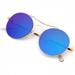 Aviator Round Aviator Fashion Women Flat Color Mirrored Reflective Glasses - Blue Green - CR187DZ8I5Z $18.04