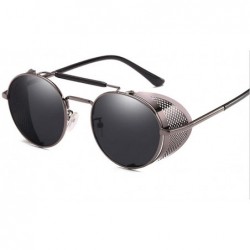 Round Retro Round Steampunk Sunglasses Men Women Side Shield Goggles Metal Frame Gothic Mirror Lens Sun Glasses - CV18WO3RSUR...