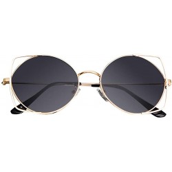 Cat Eye Cat Eye Metal Hollow Frame Sunglasses Mirrored Flat Lenses Sunglasses For Women - Gray - CL196M5QCSO $9.70