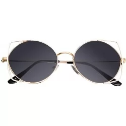 Cat Eye Cat Eye Metal Hollow Frame Sunglasses Mirrored Flat Lenses Sunglasses For Women - Gray - CL196M5QCSO $22.64