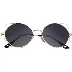 Cat Eye Cat Eye Metal Hollow Frame Sunglasses Mirrored Flat Lenses Sunglasses For Women - Gray - CL196M5QCSO $9.70