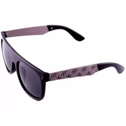 Square Black & Gunmetal Engraved Metallic Weed Leaf Square Sunglasses - CI127SLI7BJ $21.60