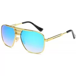 Square Retro Oversized Pilot Sunglasses For Men Women Unisex Metal Frame - Blue - CR185U02QHY $28.13