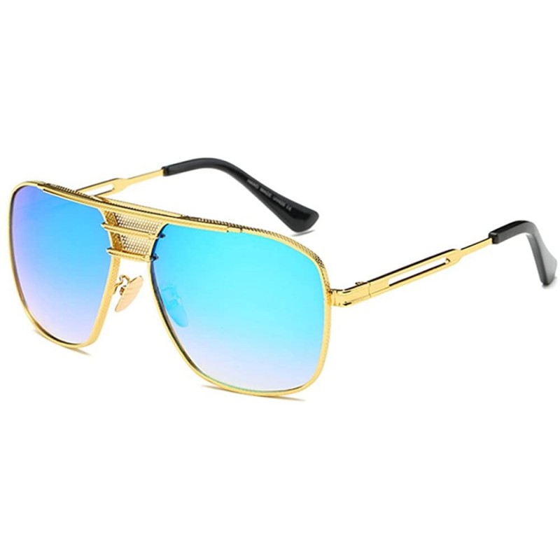 Square Retro Oversized Pilot Sunglasses For Men Women Unisex Metal Frame - Blue - CR185U02QHY $16.50