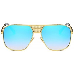 Square Retro Oversized Pilot Sunglasses For Men Women Unisex Metal Frame - Blue - CR185U02QHY $16.50