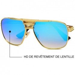 Square Retro Oversized Pilot Sunglasses For Men Women Unisex Metal Frame - Blue - CR185U02QHY $16.50