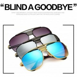 Square Retro Oversized Pilot Sunglasses For Men Women Unisex Metal Frame - Blue - CR185U02QHY $16.50