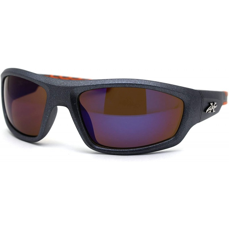 Rectangular Metallic Plastic Classic 90s Warp Mirror Lens Sunglasses - Grey Orange Blue Mirror - CV197EKGD6E $11.62