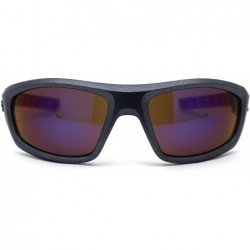 Rectangular Metallic Plastic Classic 90s Warp Mirror Lens Sunglasses - Grey Orange Blue Mirror - CV197EKGD6E $11.62