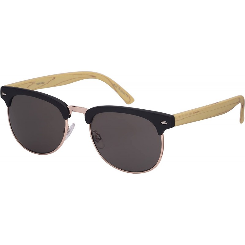 Semi-rimless Vintage Inspired Half Frame Wood Pattern Sunglasses 540916WD-SD - Matte Black+ Light Brown - CT12F0H6J9F $10.47