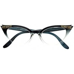 Round Vintage 80s Inspired Fashion Clear Lens Cat Eye Glasses Rhinestones - Black-fade - C312EXOE66J $9.38