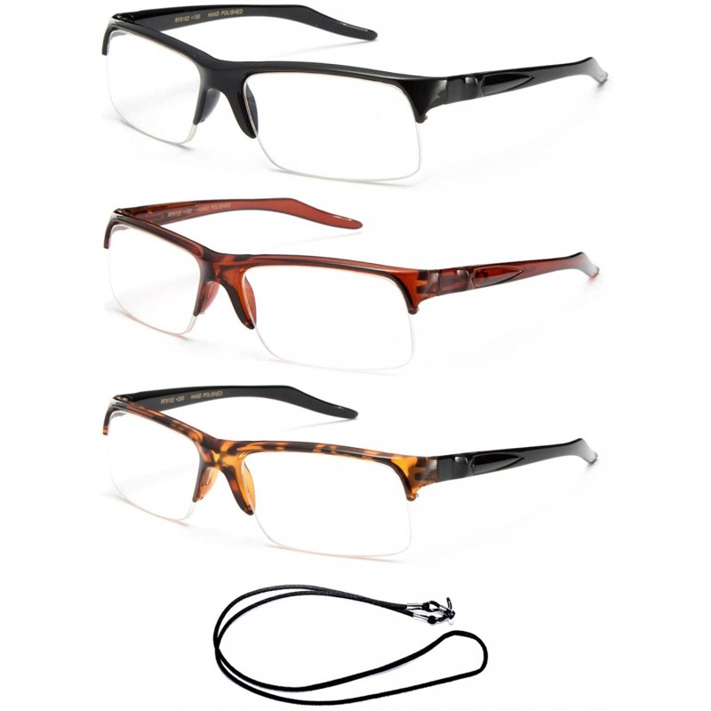Oversized Newbee Fashion-"Rivera" Half Frame Spring Temple Reading Glasses - 3 Pack - C3188HIT84O $11.23