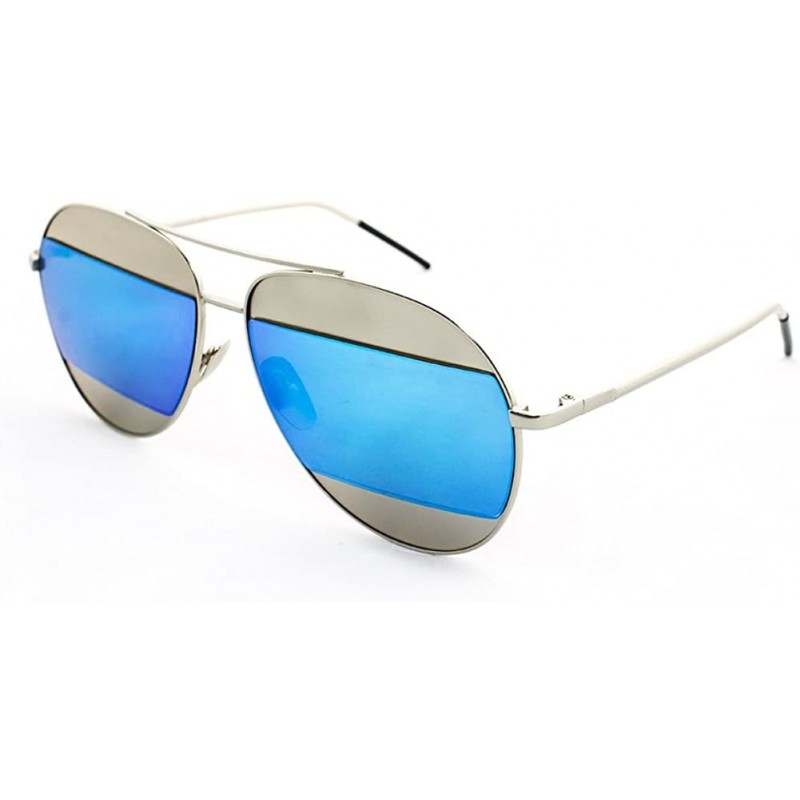 Aviator "Montious" Aviator Ultra Premium Brushed Aluminum Authentic Flash Sunglasses - Silver/Blue - CK12K7STXX1 $18.03