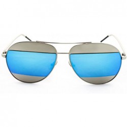 Aviator "Montious" Aviator Ultra Premium Brushed Aluminum Authentic Flash Sunglasses - Silver/Blue - CK12K7STXX1 $18.03