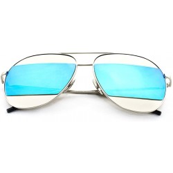 Aviator "Montious" Aviator Ultra Premium Brushed Aluminum Authentic Flash Sunglasses - Silver/Blue - CK12K7STXX1 $18.03