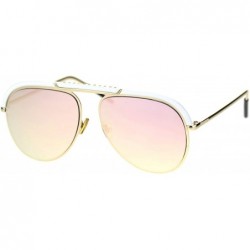 Rectangular Bridgeless Flat Top Brow Officer Racer Pilots Sunglasses - Gold White Pink Mirror - CB18S7UXE38 $14.88