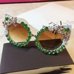 Round Personality Handmade Rhinestone Sunglasses Fashion - C13 - CH198GDSYOU $22.24