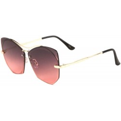Cat Eye Oceanic Color Rimless Cross Curved Top Bar Geometric Cat Eye Sunglasses - Purple - CI19000DAL6 $30.11