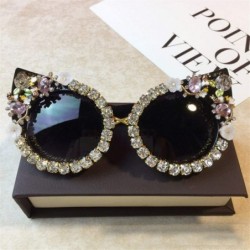 Round Personality Handmade Rhinestone Sunglasses Fashion - C13 - CH198GDSYOU $22.24