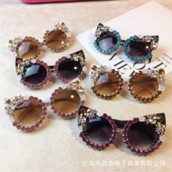 Round Personality Handmade Rhinestone Sunglasses Fashion - C13 - CH198GDSYOU $22.24