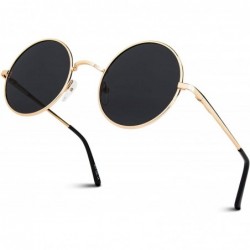 Aviator Retro John Lennon Sunglasses for Men Women Polarized Hippie Round Circle Sunglasses MFF7 - B 46mm Gold Grey - CZ186T3...